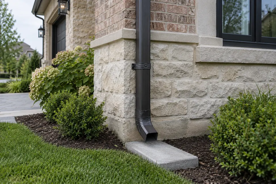 Dark downspout on brick