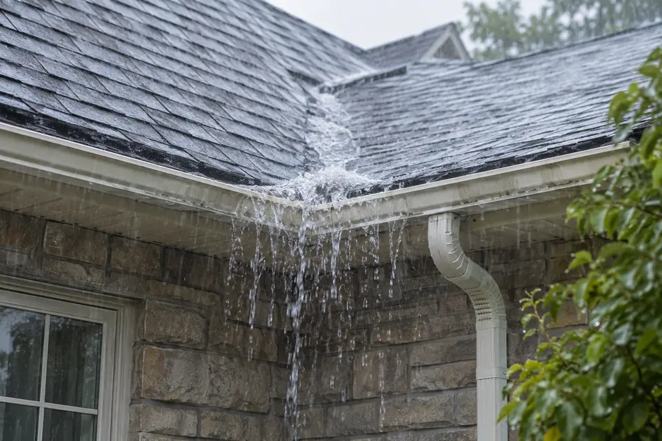 Downspout discharge observed during intense rain