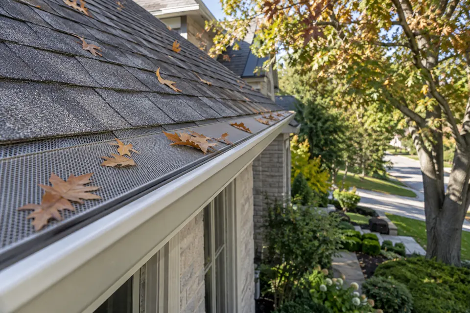 Clean roof edge with guard and matching eavestrough