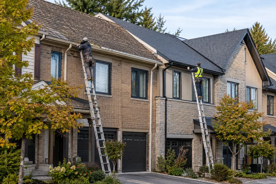 Oakville townhouse complex with coordinated eavestroughs