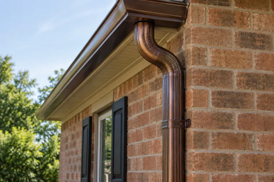Downspout route from the roof edge toward grade