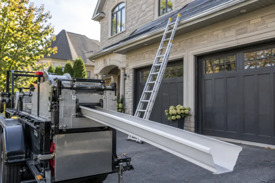 Downspout route from the roof edge toward grade