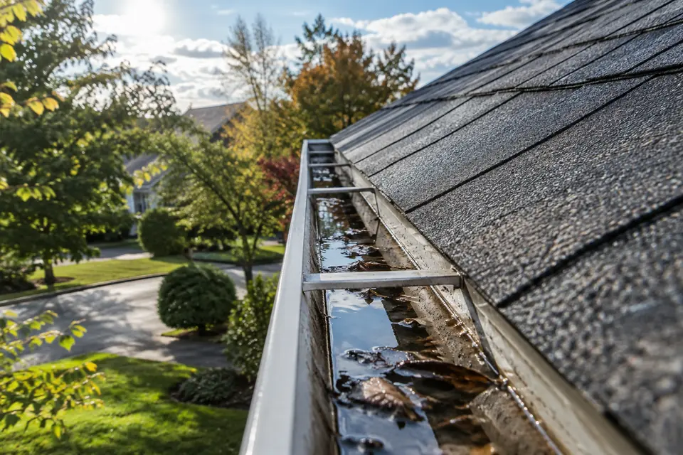 Micro-mesh gutter guard beneath mature Oakville trees